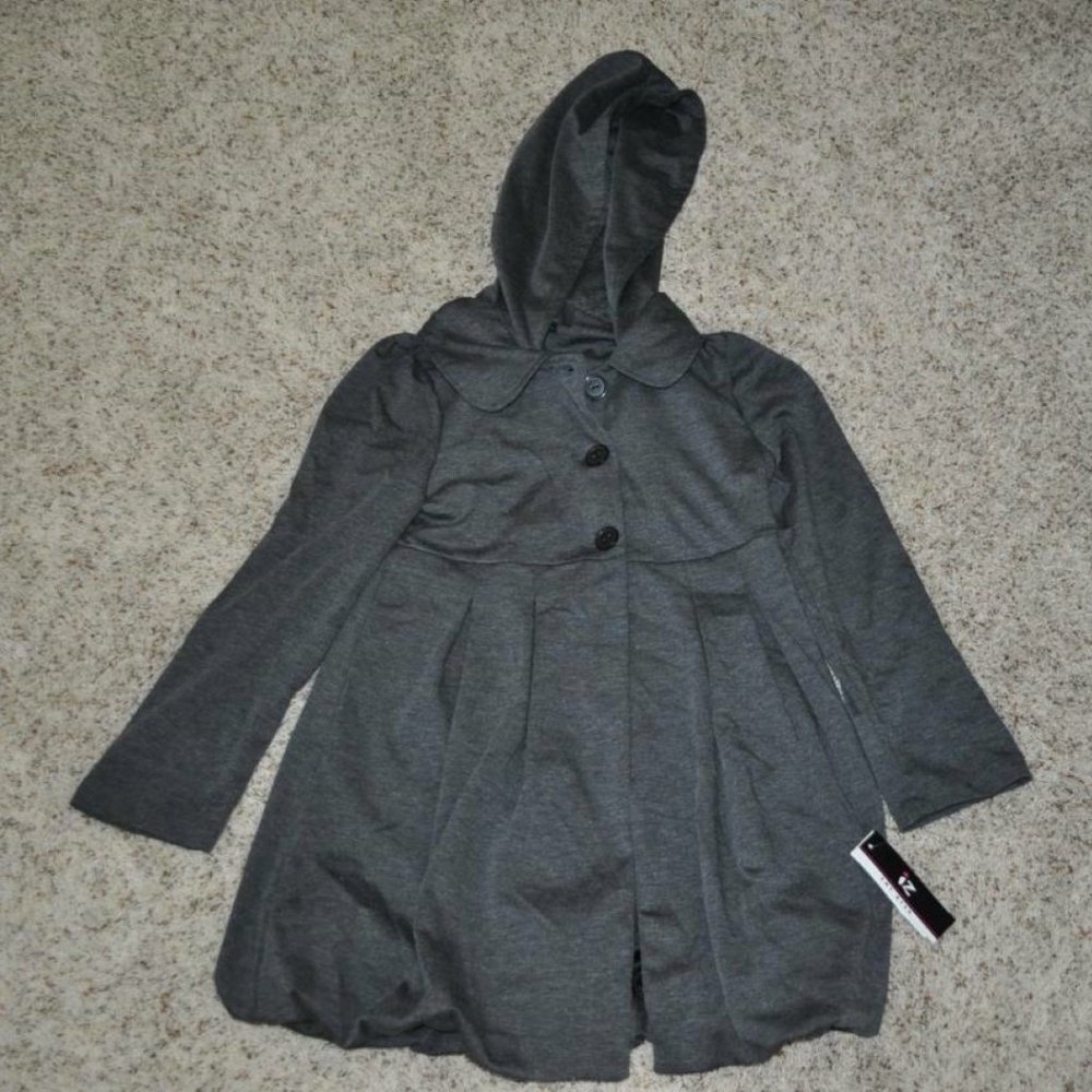 Girls Dress Peacoat 8/10 Iz Byer Gray Hooded Double Breasted Button Front 2 Pkt